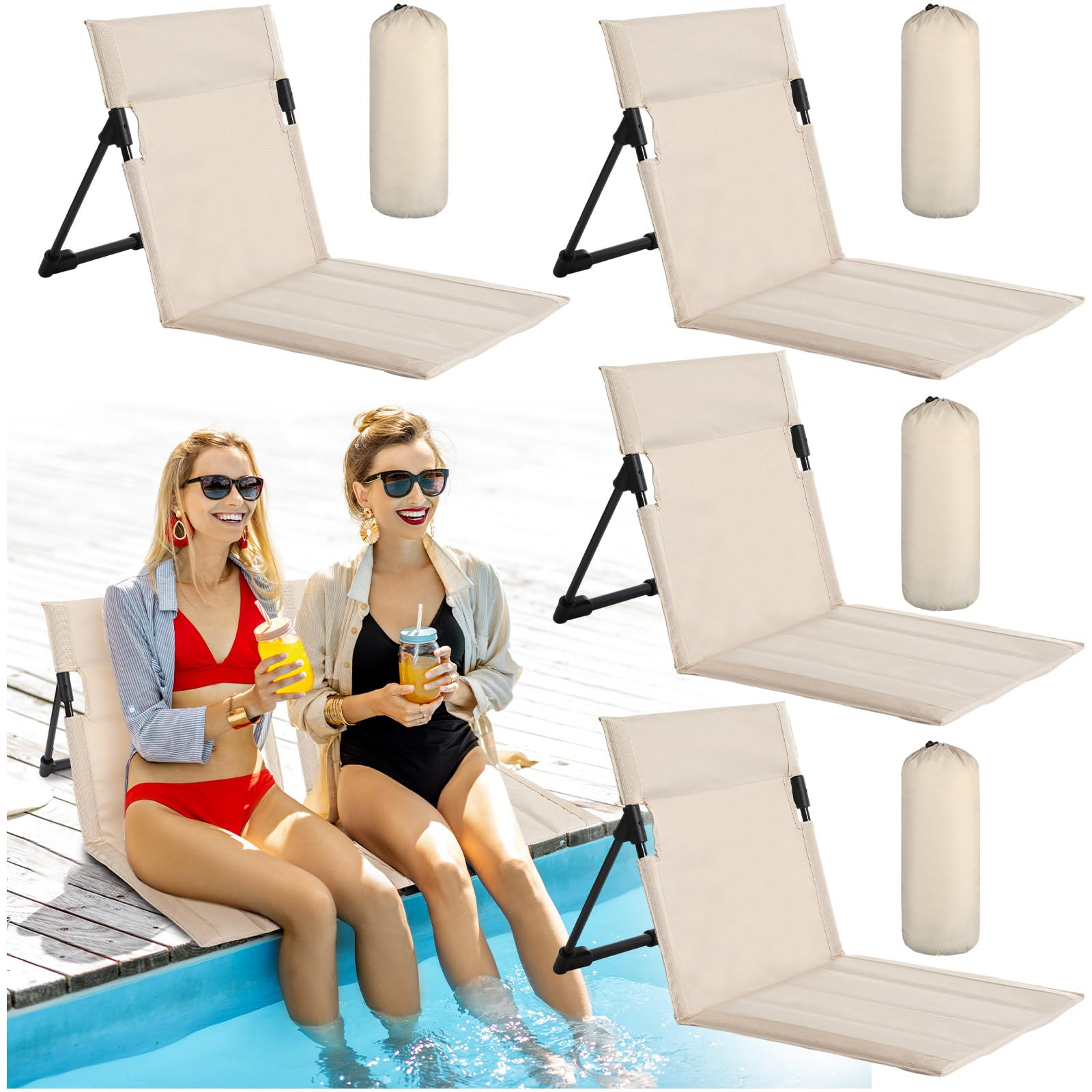 Karenhi 4 Pcs Foldable Poolside Chairs Portable Beach Chair Folding Seat for Edge of Pool Provide... | Amazon (US)
