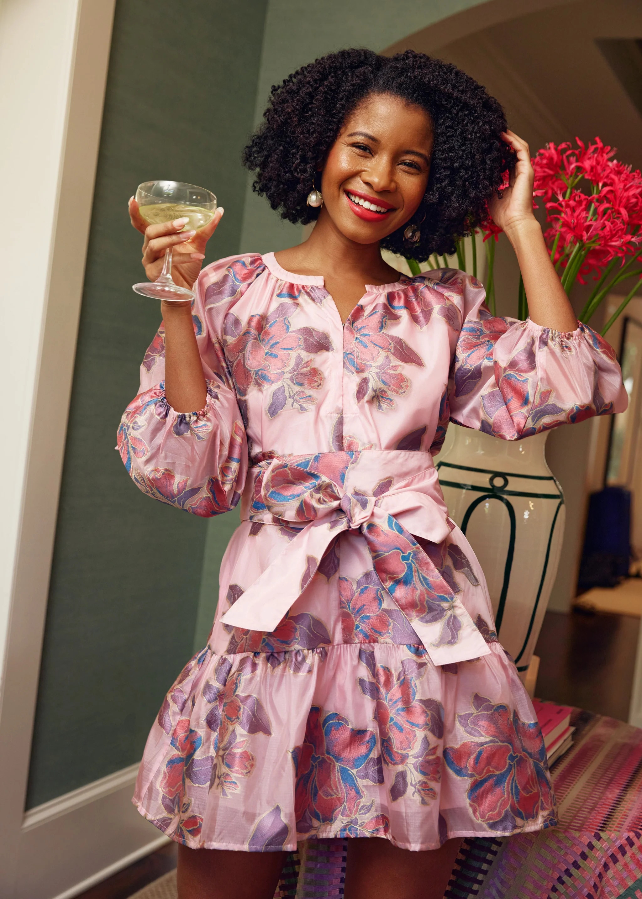 Elise Mini Dress Pink Peony Organza | Abbey Glass