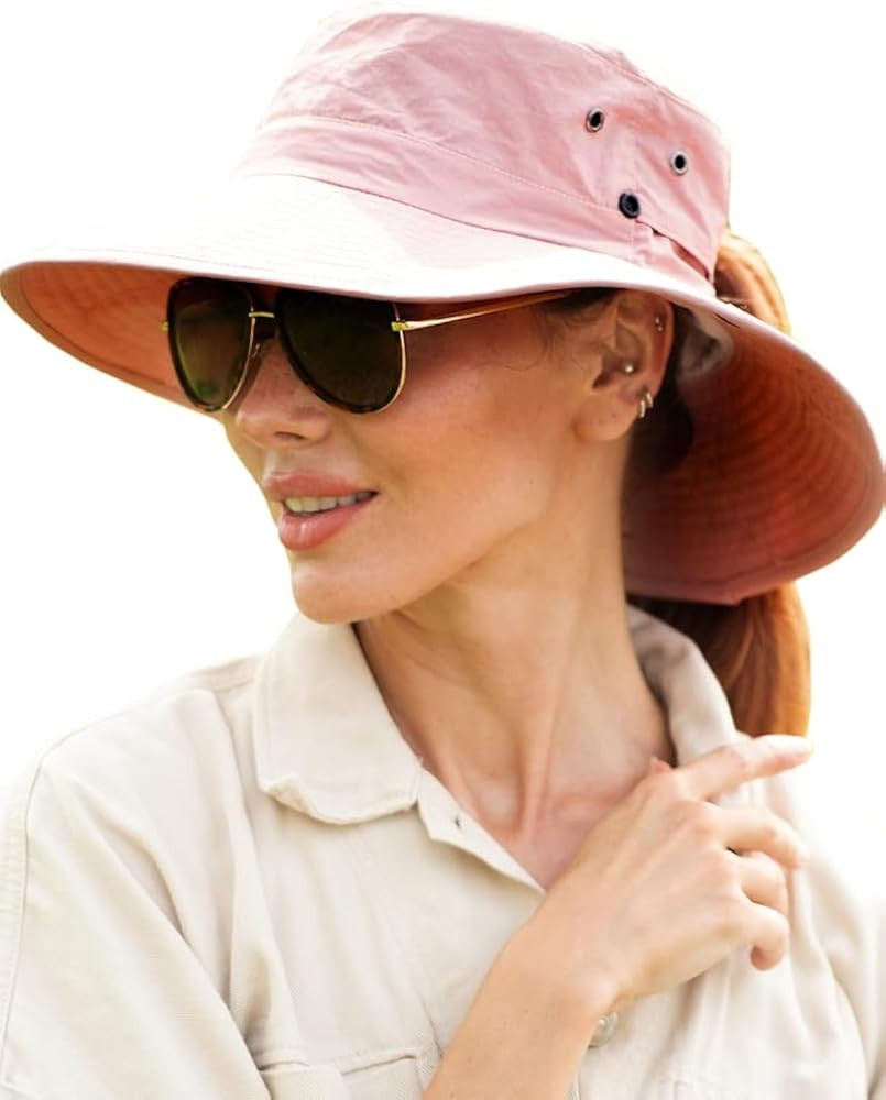 FURTALK Sun Hats for Women Ponytail UPF 50+ Beach Summer Hat Wide Brim Packable Cowboy Hat | Amazon (US)