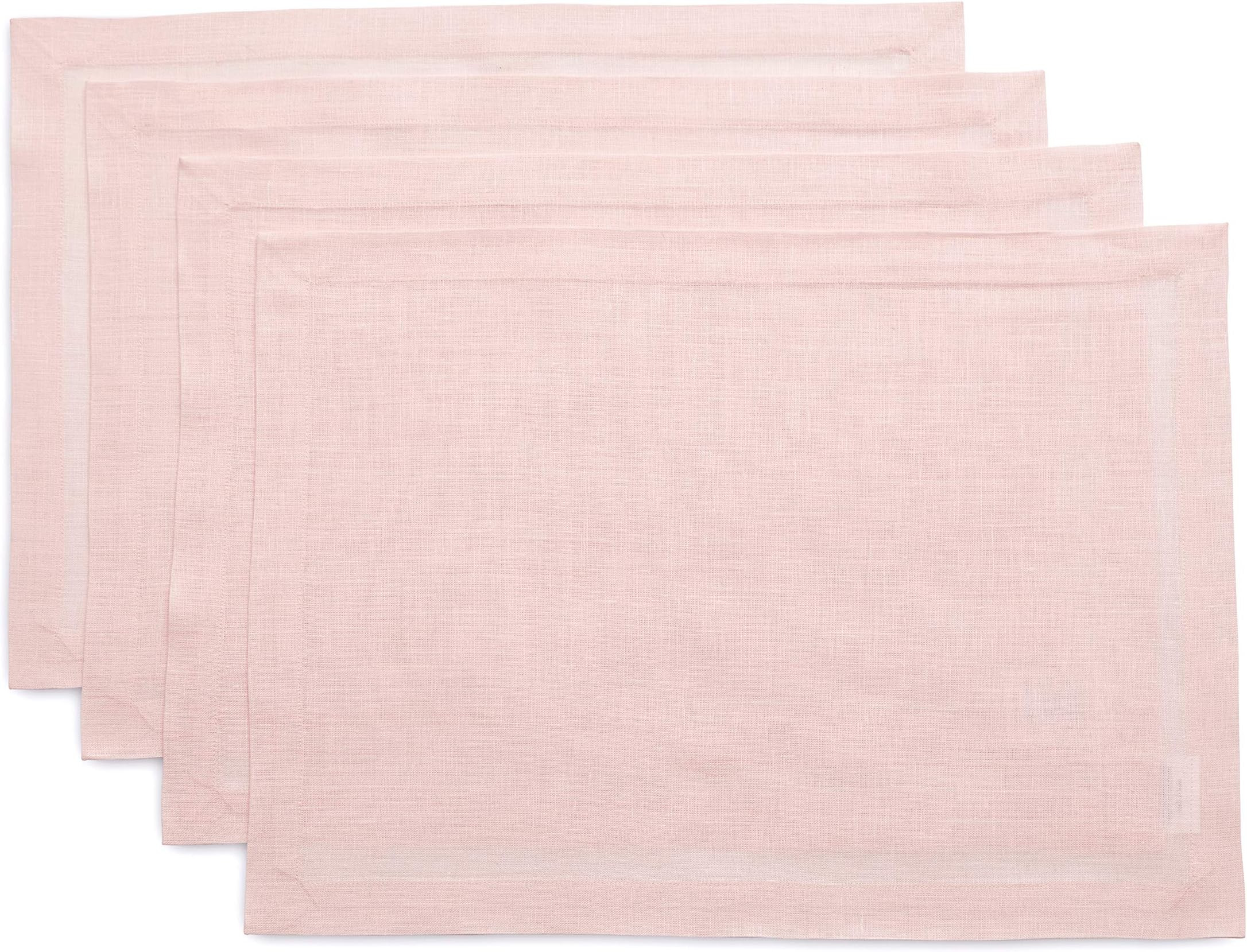 Solino Home Pure Linen Placemats - Pink, 14 x 19 Inch Set of 4 Fete - European Flax 100% Pure Linen  | Amazon (US)