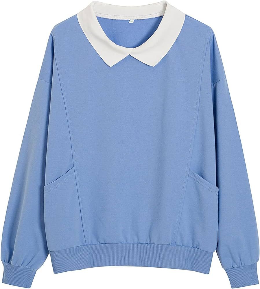 BOBEUTOU Womens Sweatshirts Turn-Down Collar Sweatshirt Cotton Cute Hoodie Girl Aesthetic Pullove... | Amazon (US)