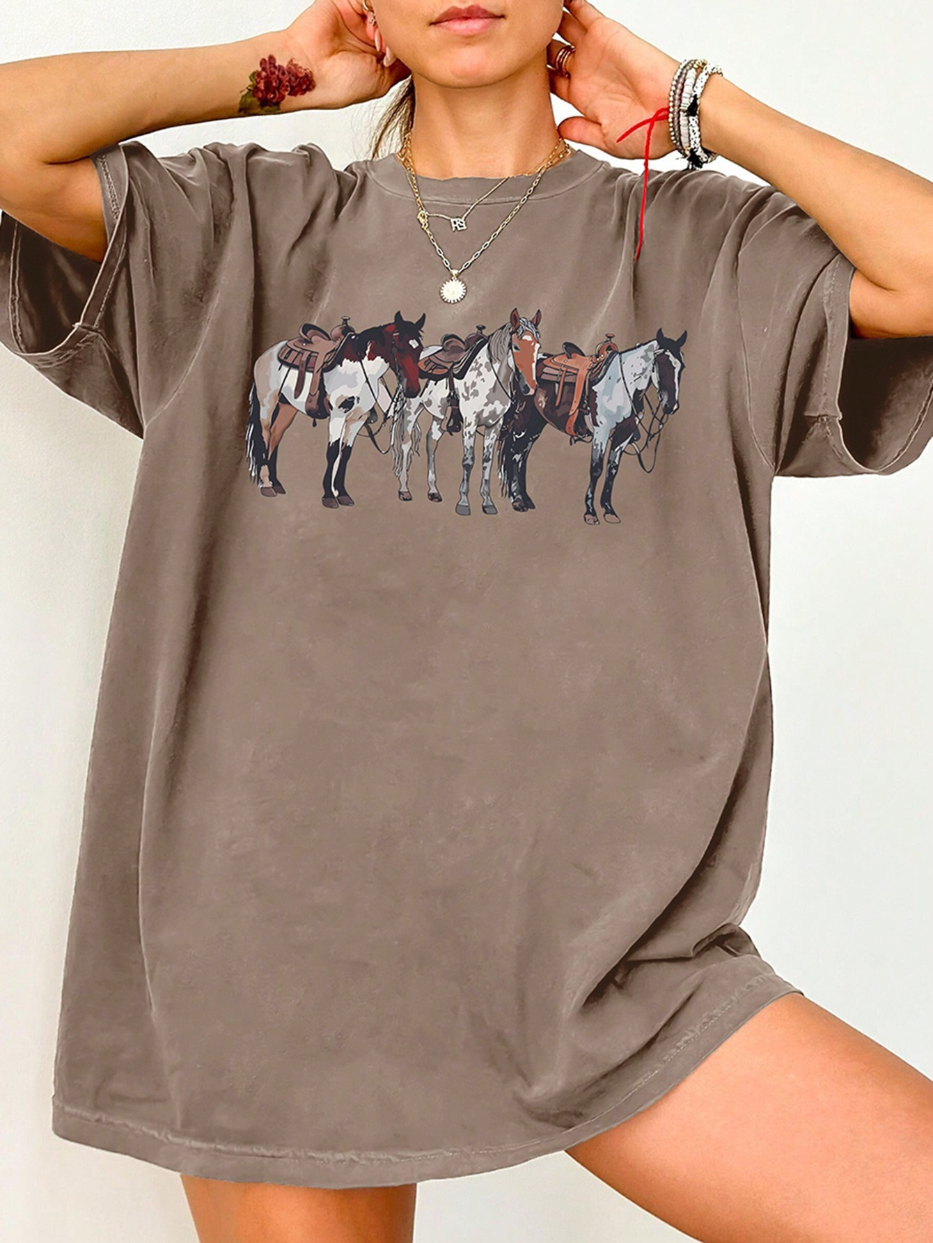 SHEIN LUNE Women's Animal Print Crew Neck Short Sleeve T-Shirt | SHEIN USA | SHEIN