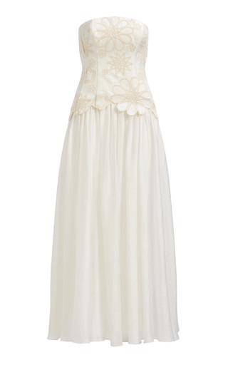 Gia Linen-Blend Embroidered Gown | Moda Operandi (Global)