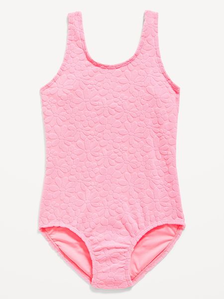 Scoop-Neck Textured Floral One-Piece Swimsuit for Girls | Old Navy (US)