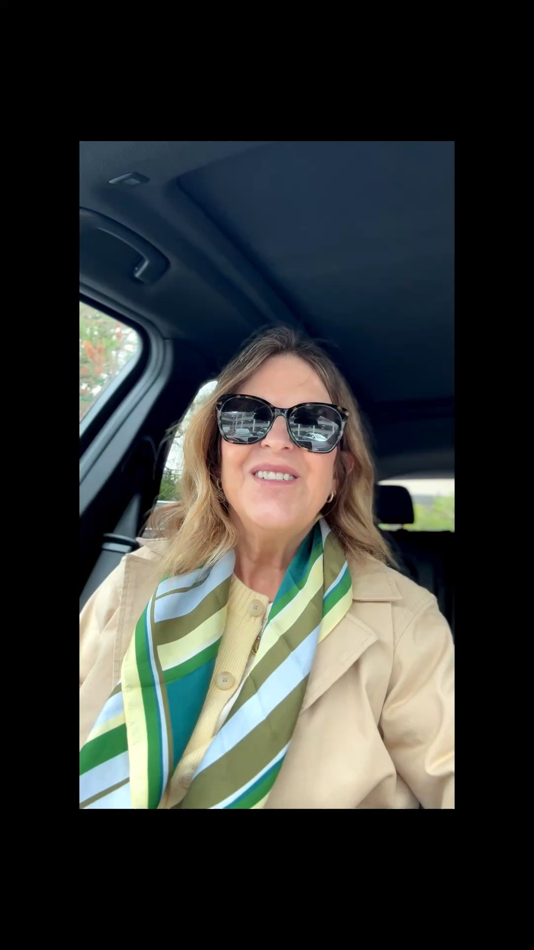 Ootd while shopping. 
This cropped trench is a must-have. It looks elevated, but it's moderately priced.  It's one I reach for often. Runs tts. 

The yellow cardigan  runs tts.  
Scarf is so pretty and versatile.

Love the short sleeve top from treasure & bond.  it’s a top you’ll reach for often. It fits well. Has a forgiving sleeve length and fits true to size. I bought it in two colors.

I’m wearing the mother half pipe barrel jeans- fit true size, Madewell Mary Jane’s that fit true to size and caring a Tory Burch shoulder bag. 

#LTKootd #LTKOver40 #LTKSeasonal