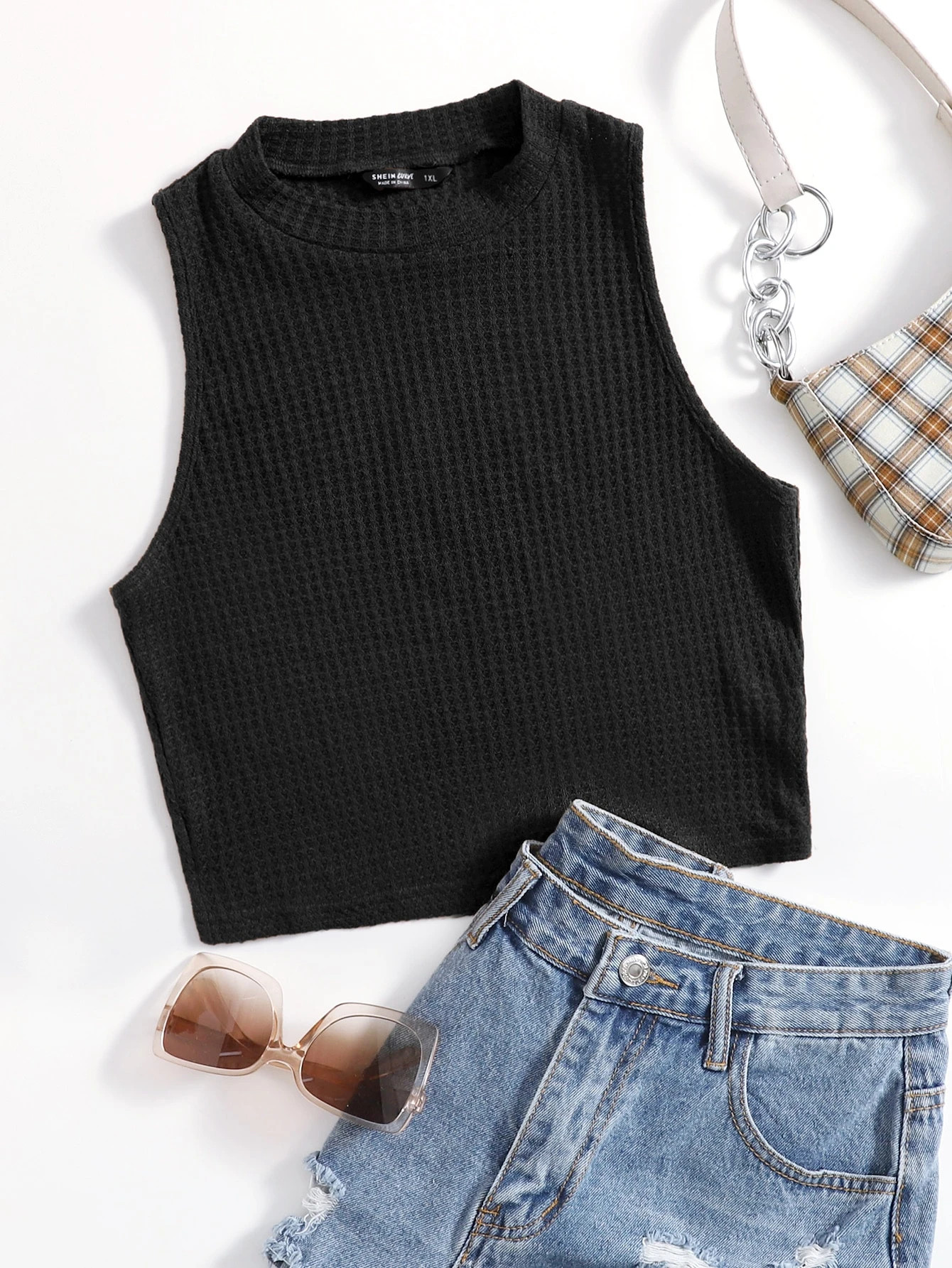 SHEIN Plus Waffle Knit Solid Tank Top | SHEIN