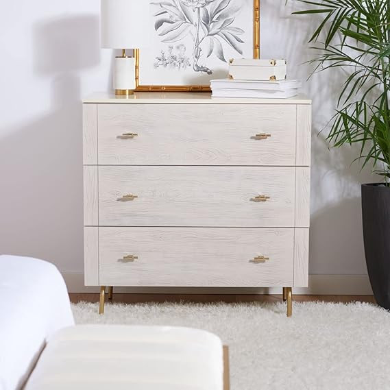 Safavieh Home Collection Genevieve Cream/White Washed 3-Drawer Storage Living Room Bedroom Chest ... | Amazon (US)