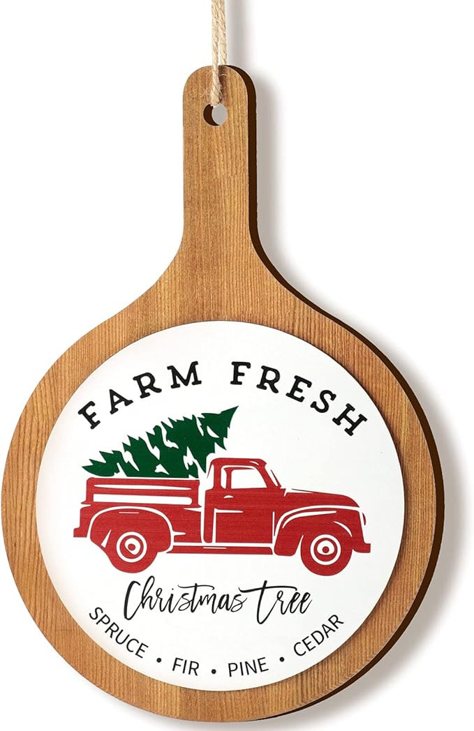 Christmas Wooden Decor Farm Fresh Christmas Trees Christmas Decor Christmas Truck Sign Red Truck ... | Amazon (US)