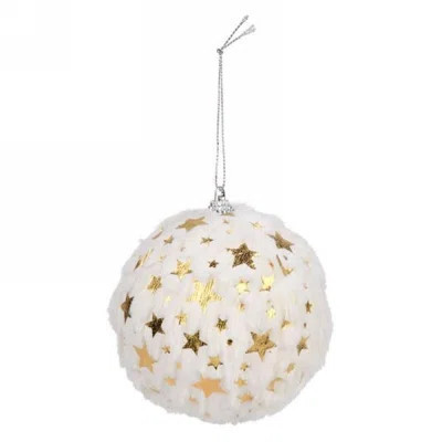 White Faux Fur With Gold Stars Ball Ornament | Wayfair North America