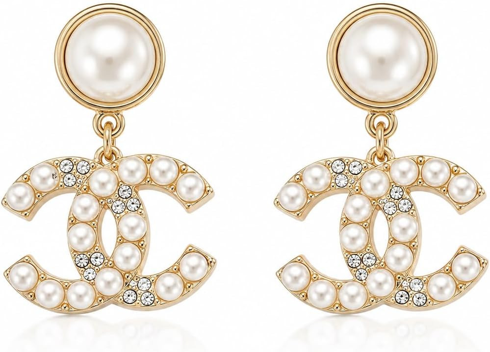 Pearl Dangle Drop Earrings, Gold‑Tone Inlaid Imitation Pearl Crystal Women Statement Dangling Earrings | Amazon (US)