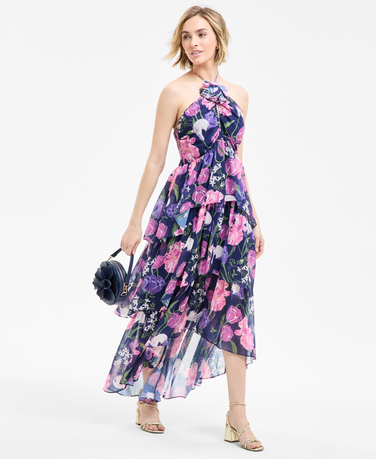 Macy's Flower Show Floral-Print Halter Dress, Exclusively at Macy's - Navy Flower | Macy's