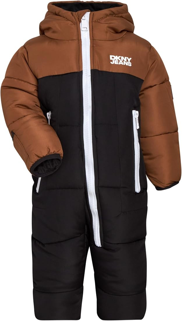 DKNY Baby Boys' Snow Pram - Newborn Sherpa Hood One Piece Snowsuit - Cozy Polar Fleece Lined Wint... | Amazon (US)