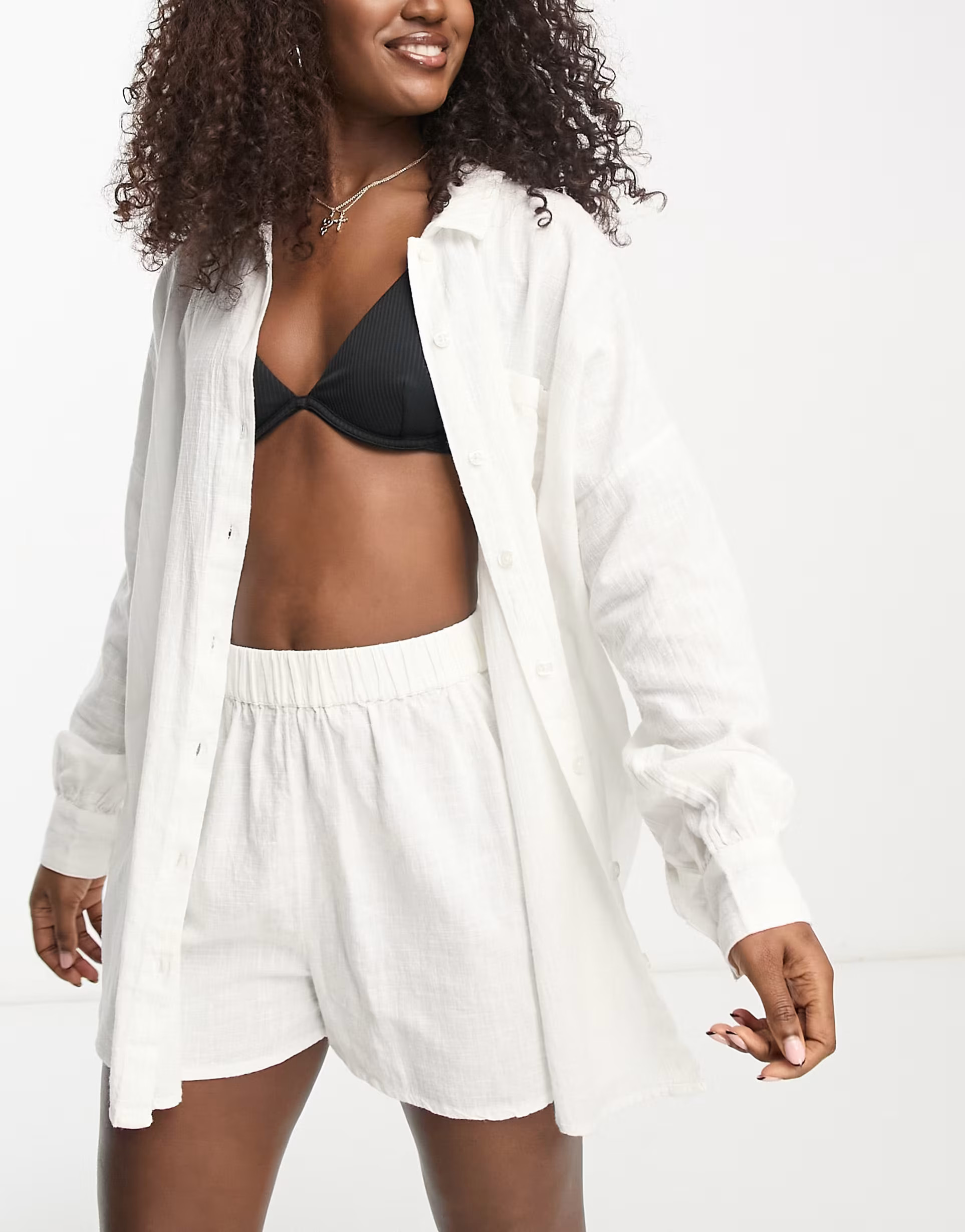 ASOS DESIGN cotton textured beach shirt co-ord in white | ASOS | ASOS (Global)
