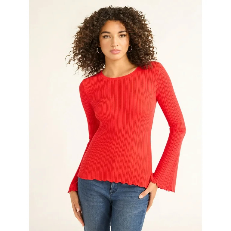 Sofia Jeans Women's Ribbed Sweater with Long Bell Sleeves, Lightweight, Sizes XS-XXL | Walmart (US)