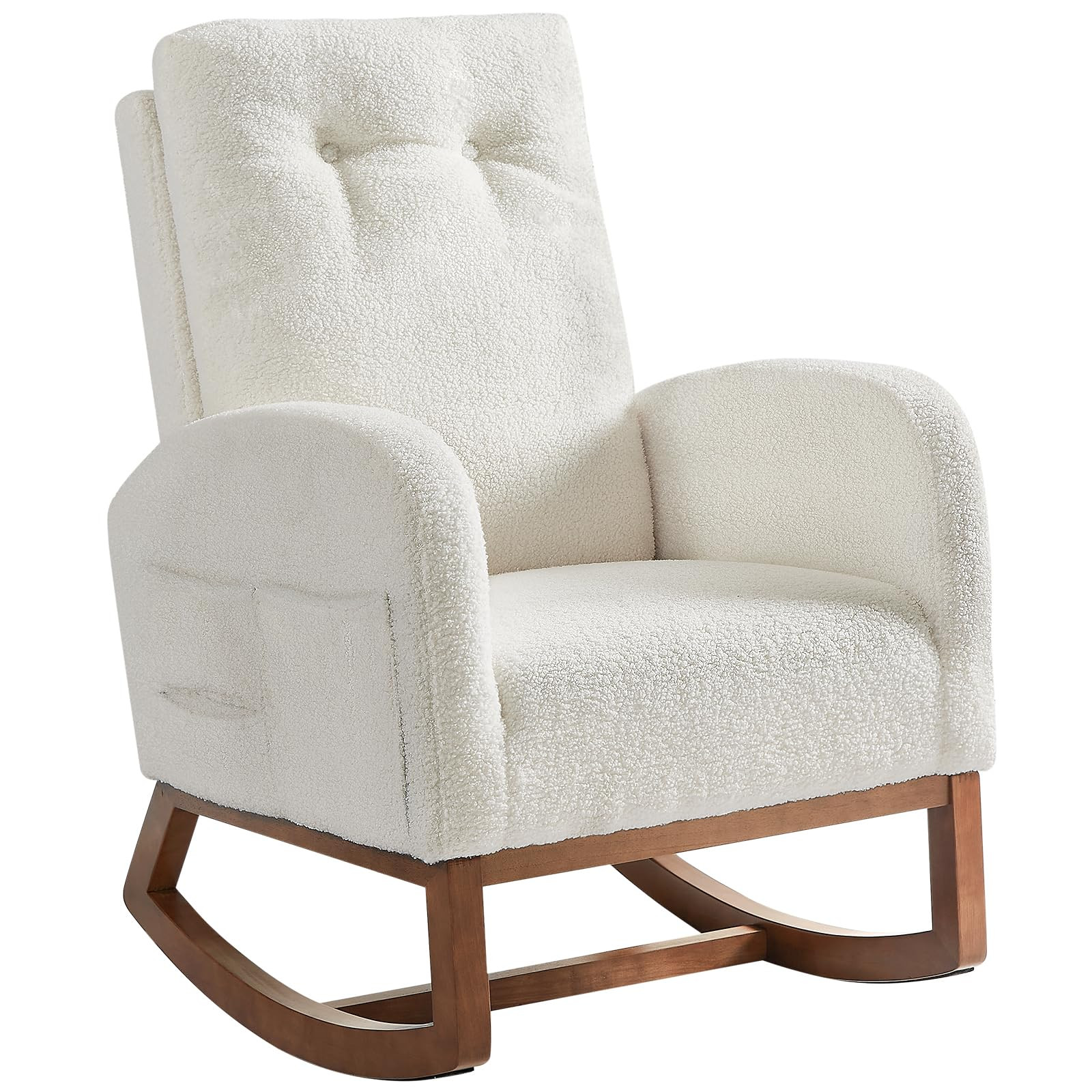 Rocking Chair Nursery, Rocking Chairs with Solid Wood Legs, Teddy Fabric, Glider Chair with Uphol... | Amazon (US)
