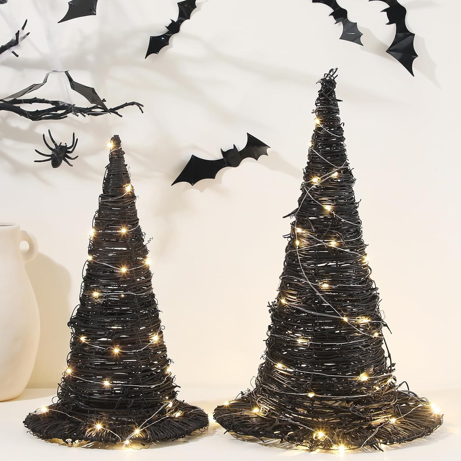 Leinuosen 2 Pcs Halloween Rattan Witch Hats with String Lights | Amazon (US)