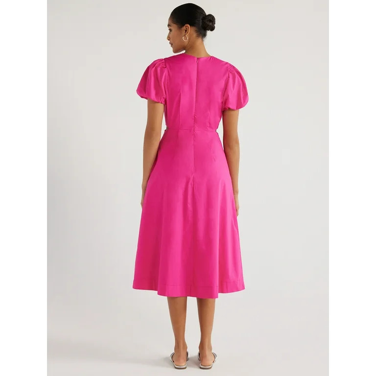 Scoop Women's Cut Out Midi Dress with Puff Sleeves, Sizes XS-XXL | Walmart (US)
