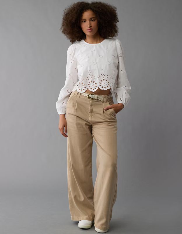 AE Long-Sleeve High Neck Crop Top | American Eagle Outfitters (US & CA)