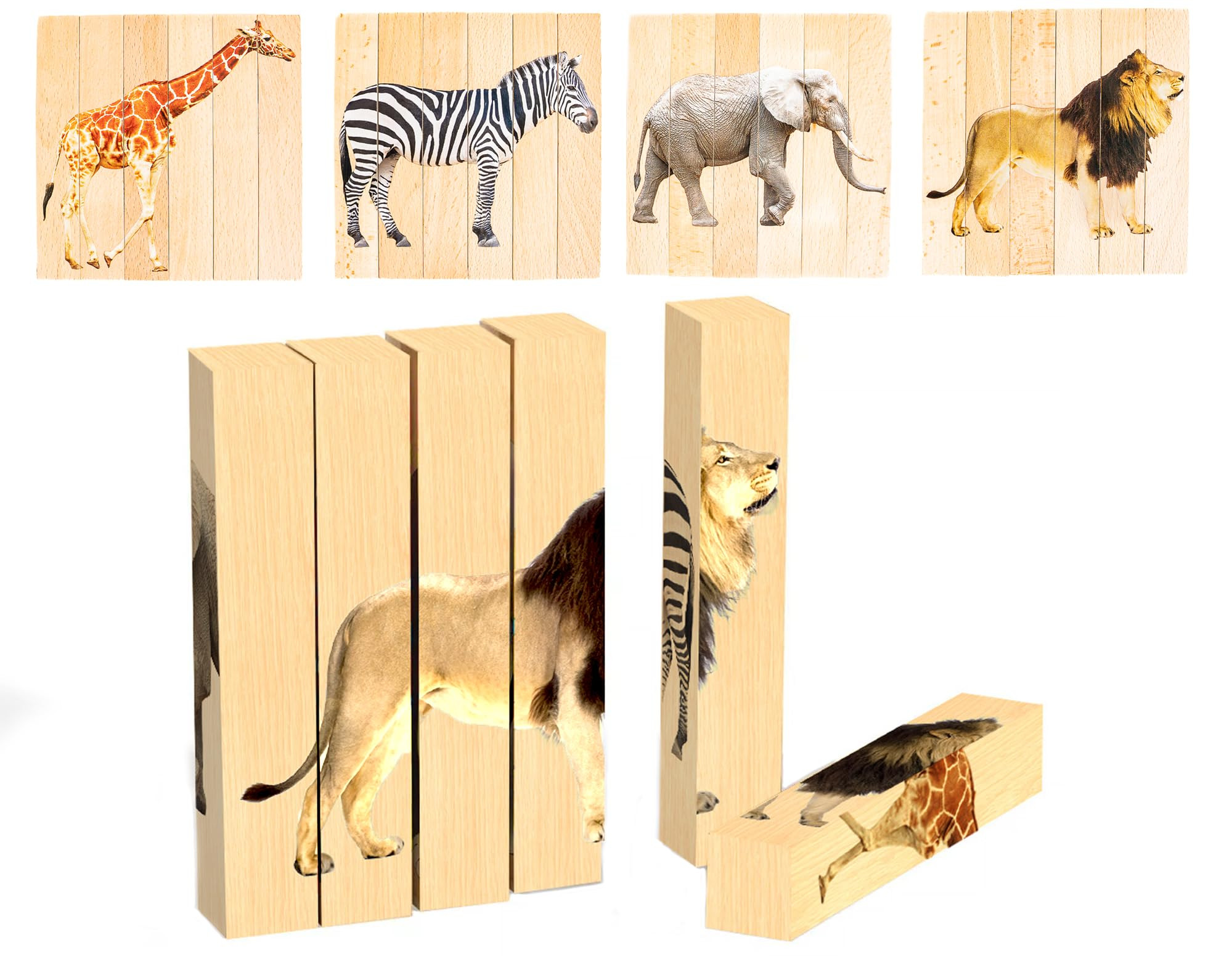 Wooden Animal Chunky Puzzles for Toddlers 2+ Years - Montessori 4 in 1 Safari Animal Block Puzzle... | Amazon (US)