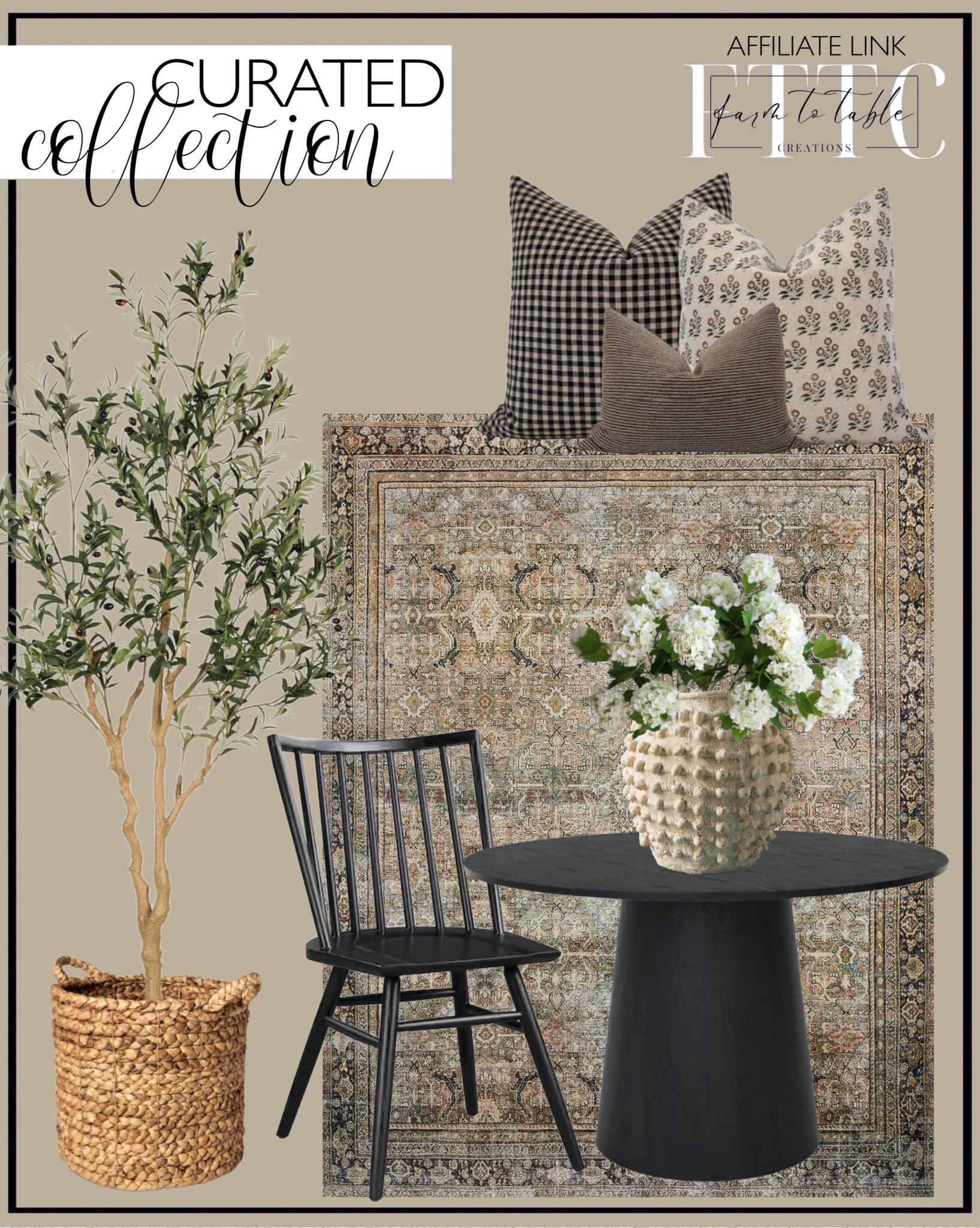 Curated Collection. Follow @farmtotablecreations on Instagram for more inspiration.

Dwen 46'' Manufactured Wood Foild with Grain Paper Round Top Pedestal Dining Table- The Pop Maison. Loloi LAYLA Collection, LAY-03, Olive / Charcoal, 2'-6" x 7'-6", .13" Thick, Runner Rug. Black Talia Dining Chair. 13.5" x 14.5" Woven Decorative Basket - Threshold. 25" Faux Snowball Flower in Cream/Green, Real Touch Flowers, 
Minka Textured Pot. Pillow Cover Combo Brown Pillow Cover Combo Moody Pillow Cover Set Block Print Pillow Combo Black Floral Pillow Brown Pillow Cover Set. 



#LTKSaleAlert #LTKActive #LTKFindsUnder50