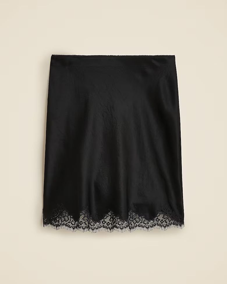 Gwen lace-trim slip skirt in textured satin | J. Crew US