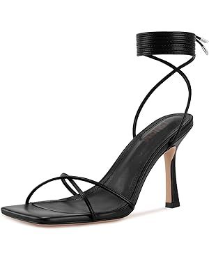 ISNOM Women’s Lace Up Heels Strappy Sandals with Square Open Toe Design for Prom Party | Amazon (US)