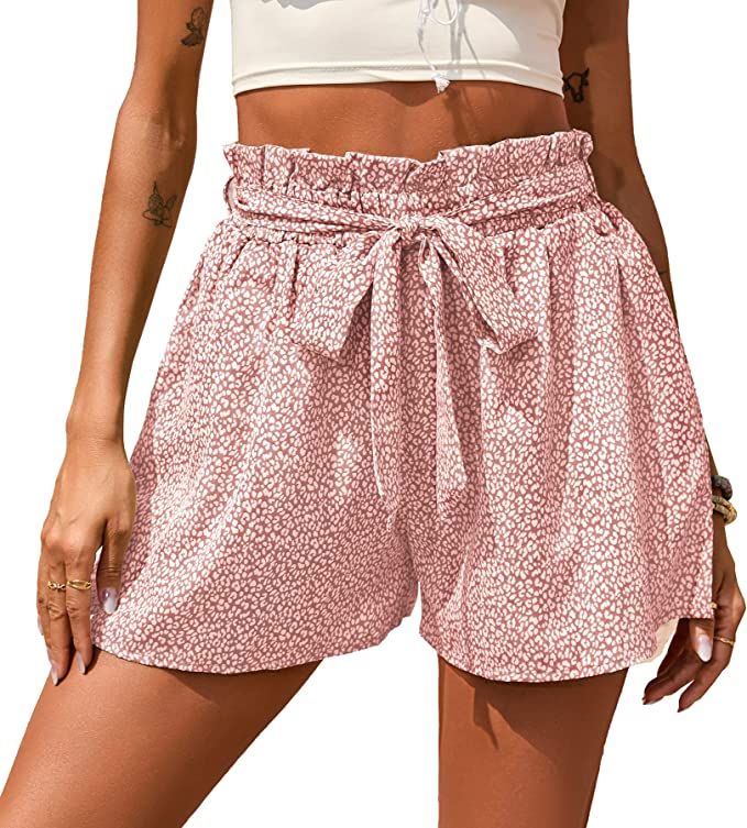 BTFBM Women Shorts Casual Comfy Elastic High Waist Summer Beach Leopard Print Pocketed Wide Leg S... | Amazon (US)