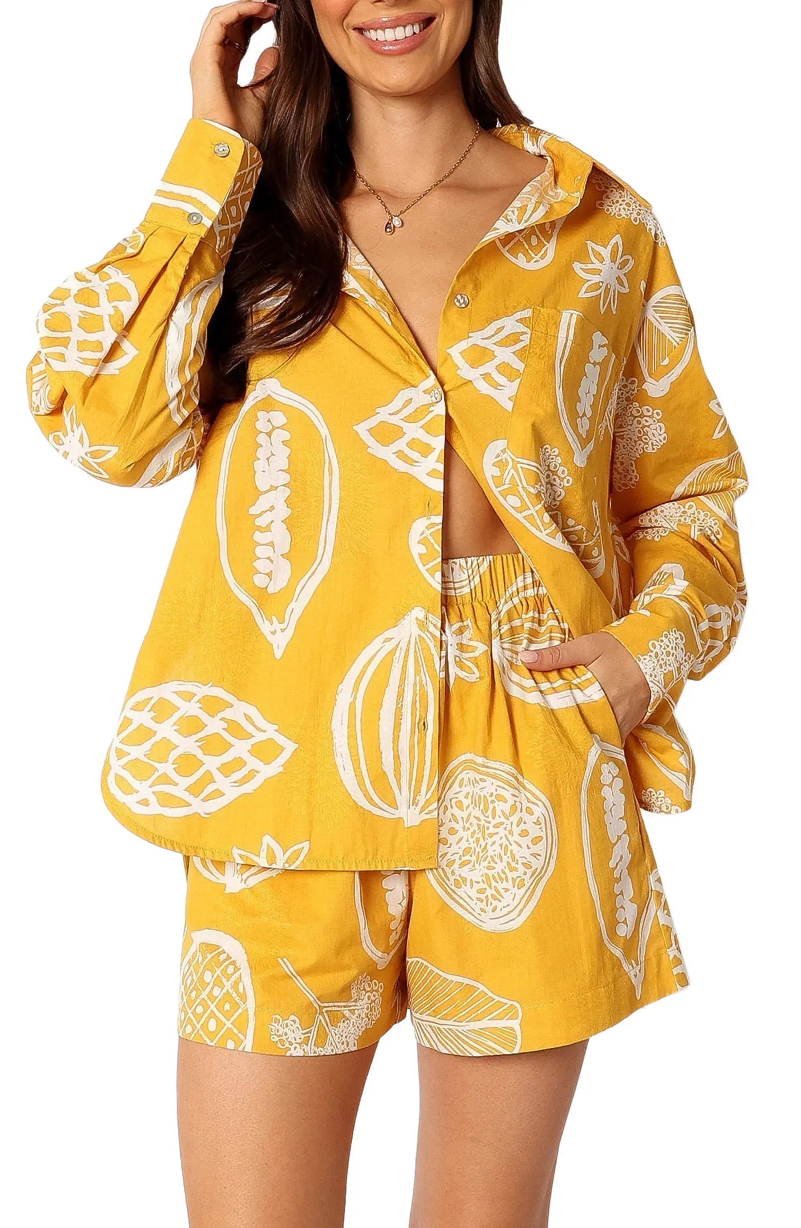 Bonnie Cotton & Linen Button-Up Shirt & Shorts Set | Nordstrom