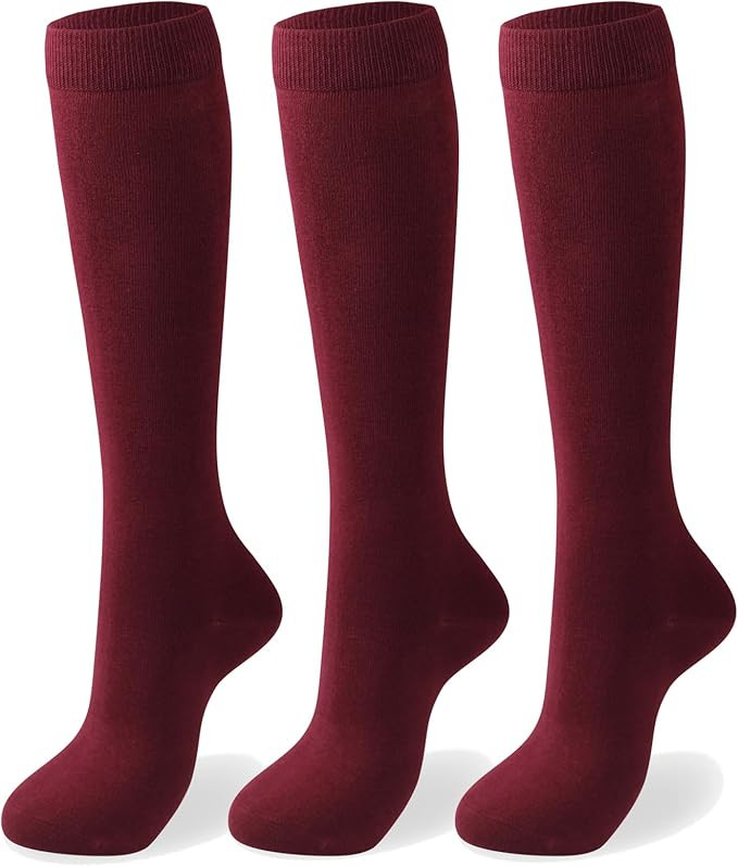 COTTON DAY Women's Soft Combed Cotton Knee High Long Socks Black White Gray Navy Blue 3 Pack | Amazon (US)