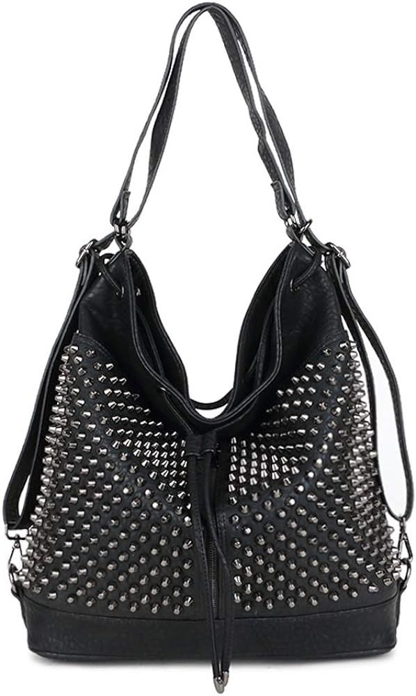 Chikencall Over-size Studded Bucket Bag for Women,3 Ways Multifunction Backpack Vegan Leather Pun... | Amazon (US)
