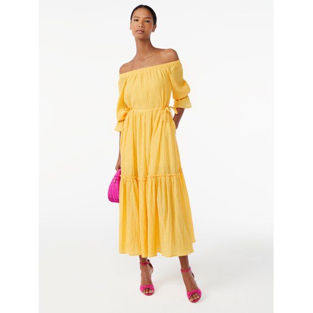 Scoop Women's Voluminous Off Shoulder Maxi Dress | Walmart (US)