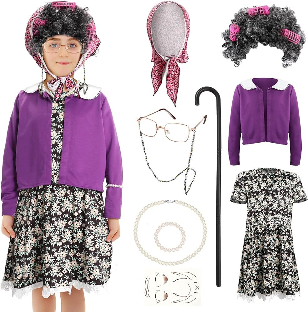15 Pcs Toddler Little Old Lady Costume Granny Costume Set for Kids Granny Dress Halloween Accesso... | Amazon (US)