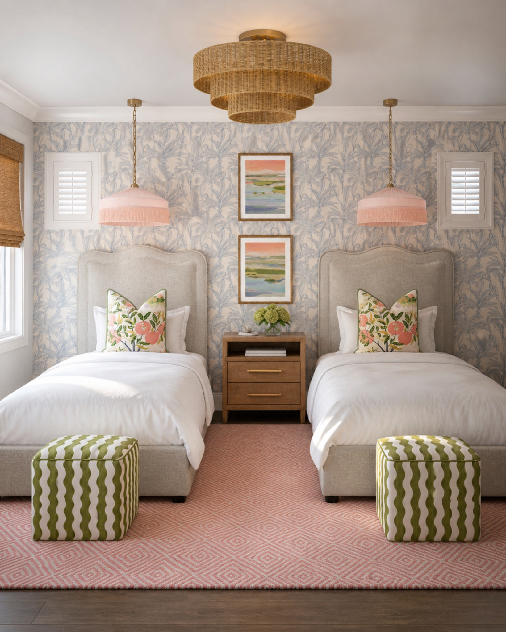Playing with some wallpaper ideas for a twin room for a beach house! Love the pink green and blues in this bedroom design!! So fun and coastal

#LTKHome #LTKdayinmylife #LTKSaleAlert
