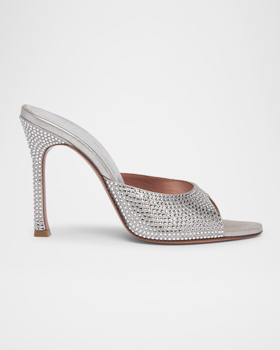 Amina Muaddi Alexa Crystal Metallic Stiletto Mule Sandals | Neiman Marcus