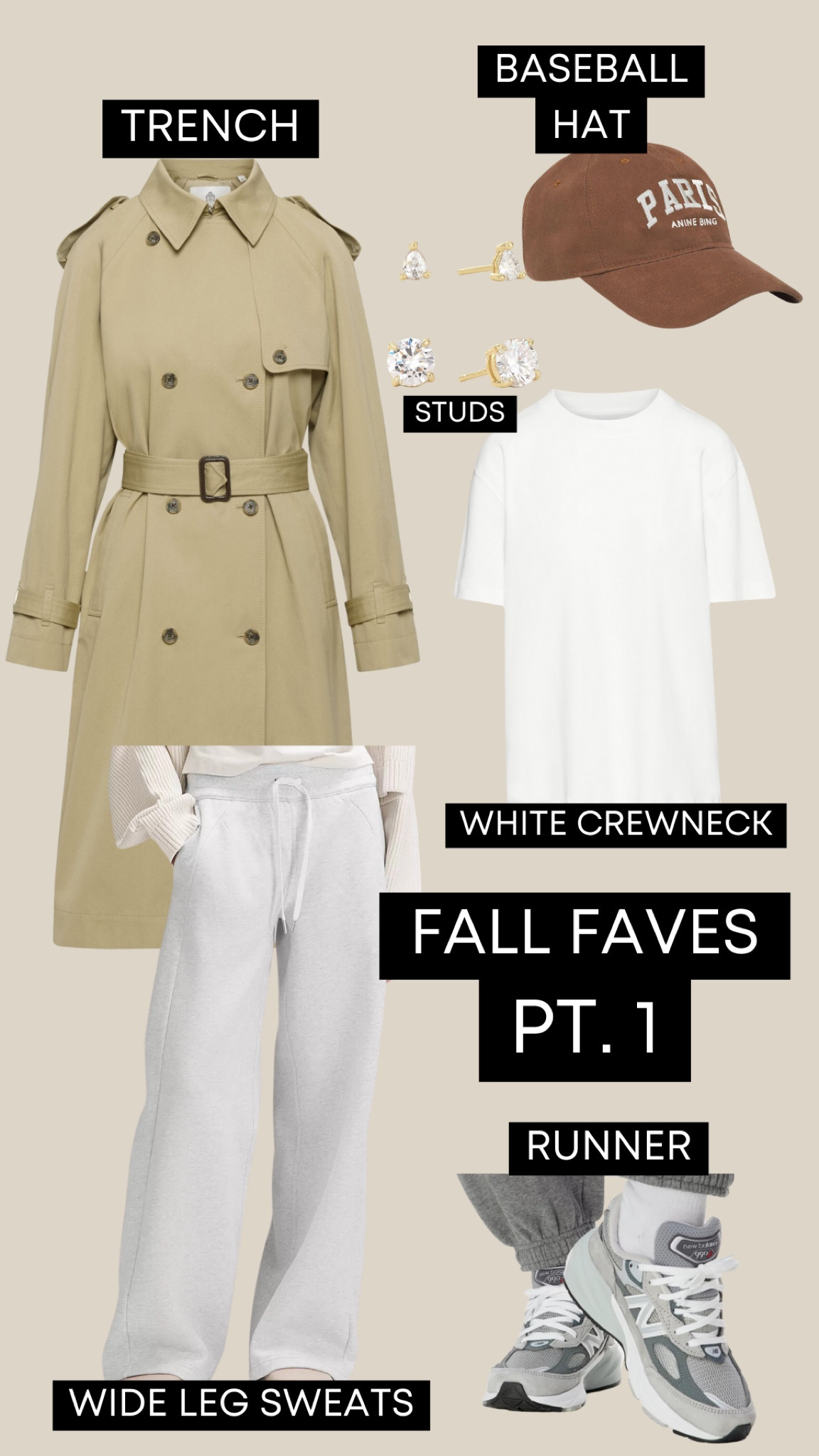 Gotta love fall/autumn fashion! Here’s some of my favorite things. I love pulling my staple essentials out of last years closet, and refreshing things like t-shirts, sweatpants and jewelry for a little pizazz ✨ #MomApproved #CapsuleWardrobe #Autumn #Fall #Essentials 
.
The trench pictures is the #Aritzia Finch coat which is currently sold out. NB 990v6 are also sold on aritzia.com

#LTKSeasonal #LTKmidsize #LTKfamily