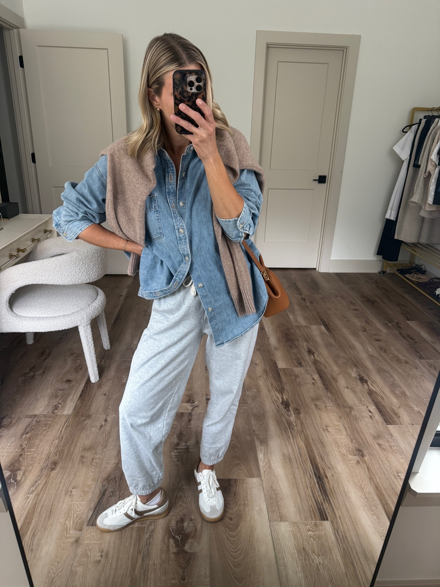 Wearing small/regular joggers, xs denim shirt (runs big), small sweater, sneakers tts

#LTKOver40 #LTKgrwm #LTKootd