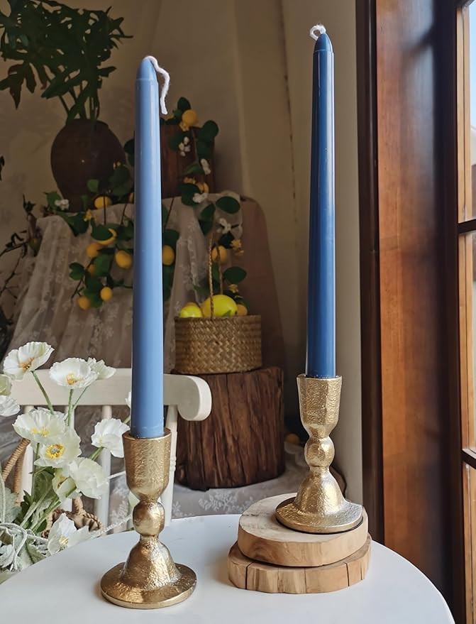 Antique Brass Iron Taper Candle Holders - Candlestick Holder for Weddings, Dining, and Parties, C... | Amazon (US)