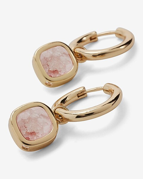 Pink Stone Charm Huggie Earrings | Express