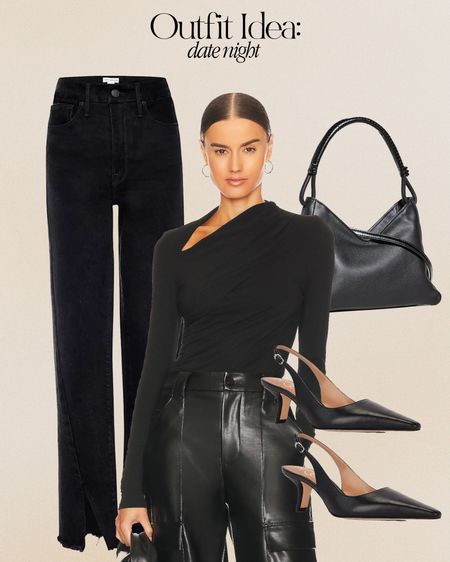 Date night outfit idea 🖤 All black outfit, good American jeans 