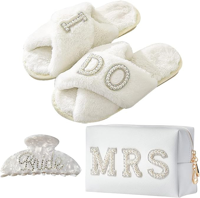 Bride To Be Gift Set - Makeup Bag, Slippers, Robe, Hair Clip - Wedding Gifts | Amazon (US)