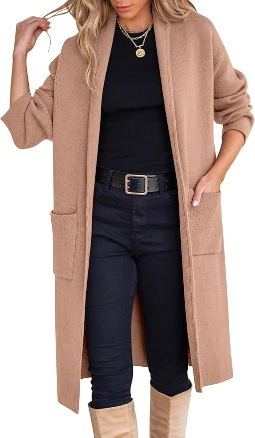ANRABESS Long Sweater Open Front Knit Cardigan Coatigan | Amazon (US)