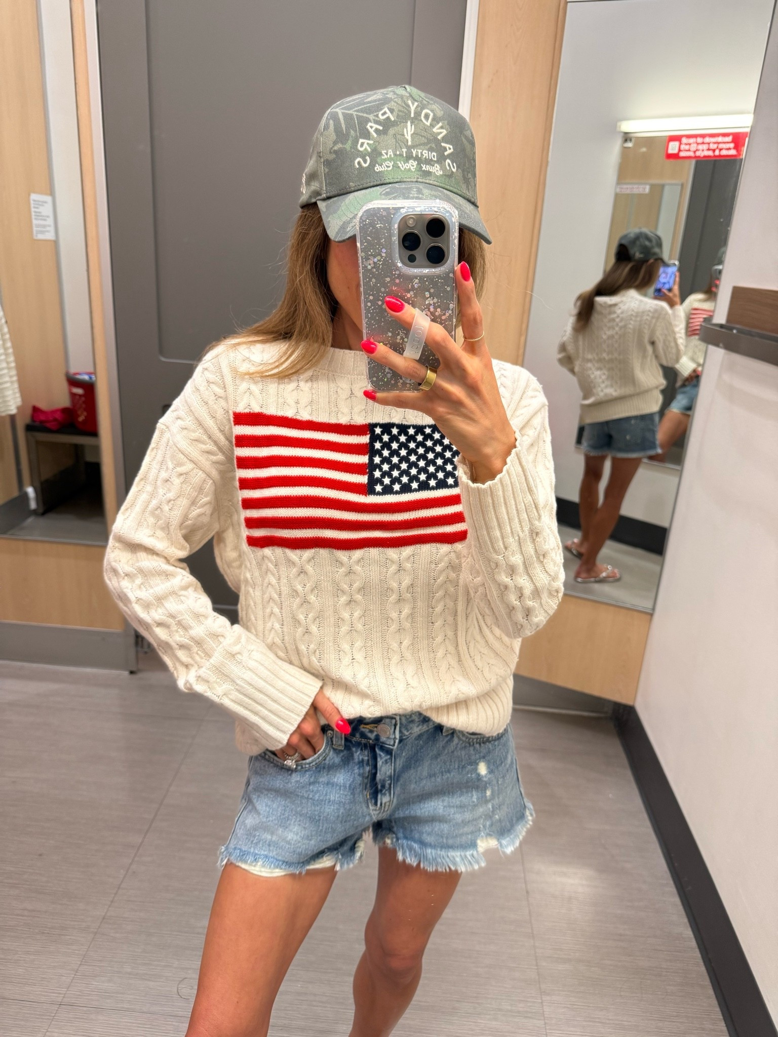 Grab this American flag cable knit sweater before it sells out! Wearing xxs