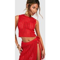 Womens High Racer Neck Crochet Crop Top - Orange - S | boohoo (US & Canada)