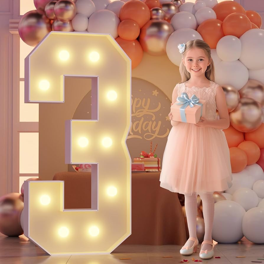 Marquee Numbers 4 Feet Tall, Number 3 Light Up Number, Large 4FT Light Up Numbers for Birthday Pa... | Amazon (US)