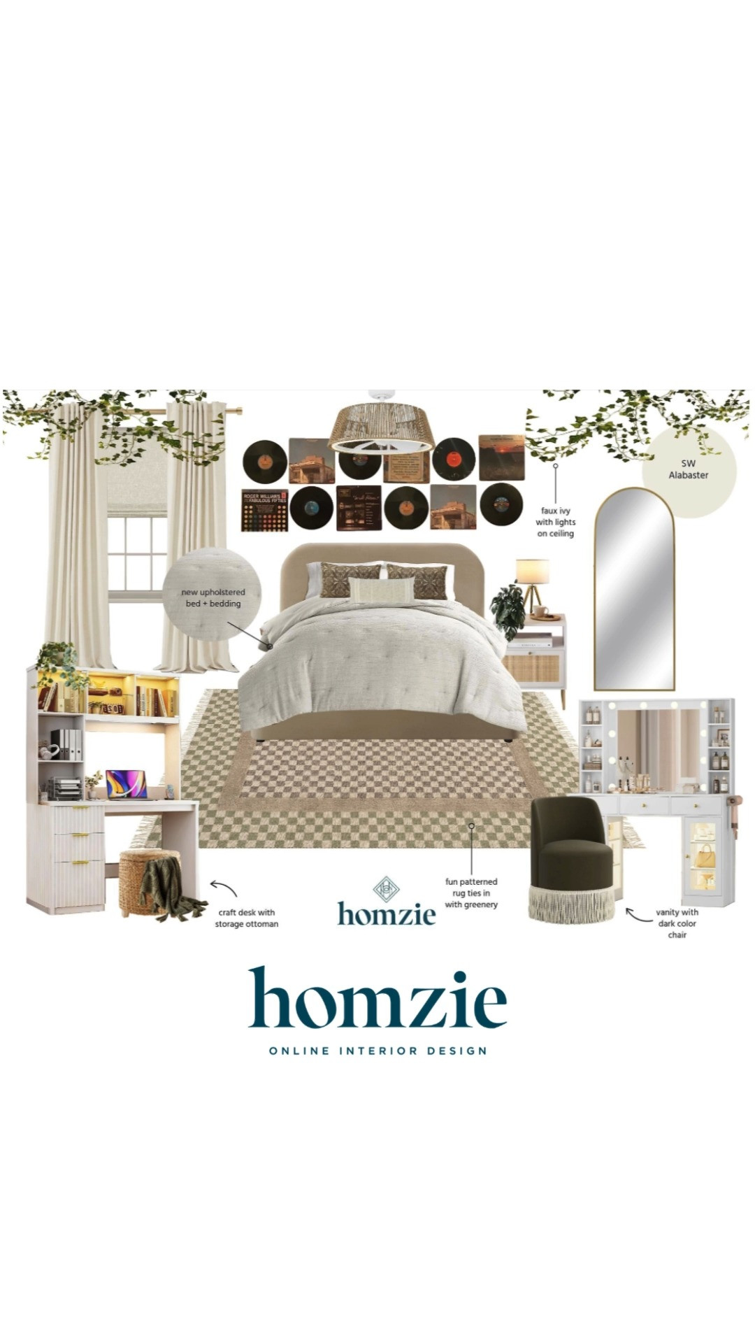 Boho feminine bedroom design featuring bed frame, bedding, rug, blinds, curtains, curtain rod, makeup vanity, desk, accent pillows, arched floor length mirror, decor, etc.

#LTKHome #LTKFinds #LTKFavorites #HomeStyleDaily 

 #LTKHome