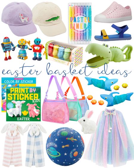 Easter basket ideas | pool toys | sidewalk chalk | Dino sand scooper | construction toys | shoes | natives | sticker book | pastel pencils | princess cape | lovey blanket | bunny rabbit ears | kids hats | toddler hats | rubber ball | mesh beach bag 

#LTKbaby #LTKfamily #LTKkids