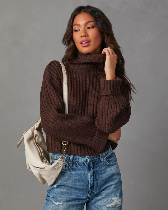 Arielle Ribbed Knit Turtleneck Crop Sweater | VICI