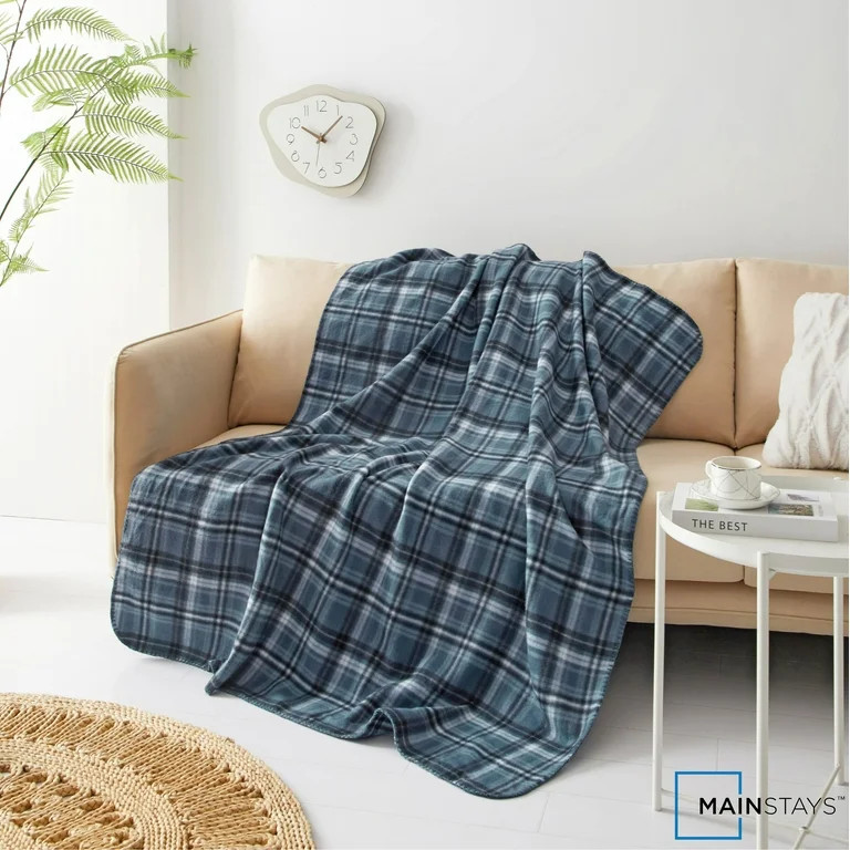 Mainstays Blue Plaid Plush Throw Blanket | Walmart (US)