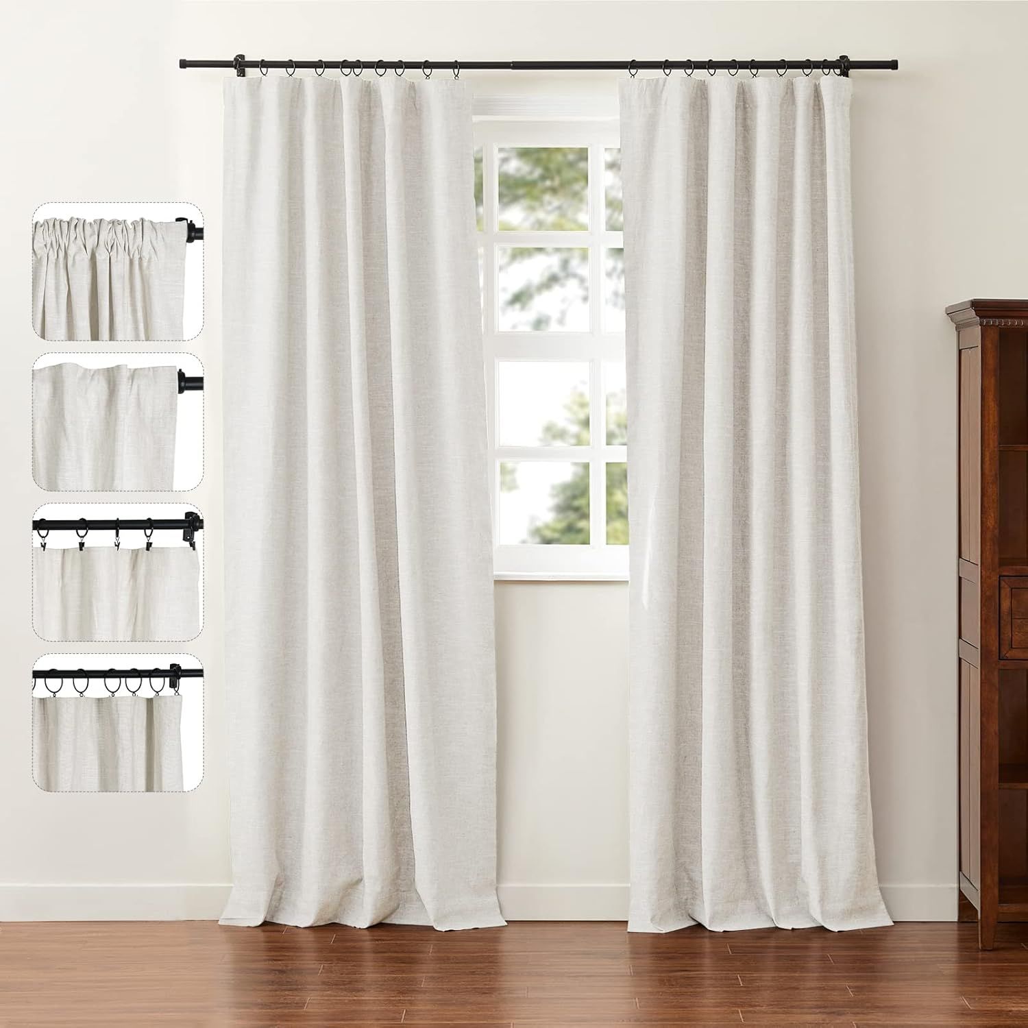 Heavyweight Linen Curtain 108 inches Long, Blackout Linen Drapery, 4-in-1 Versatile Header Flat H... | Amazon (US)