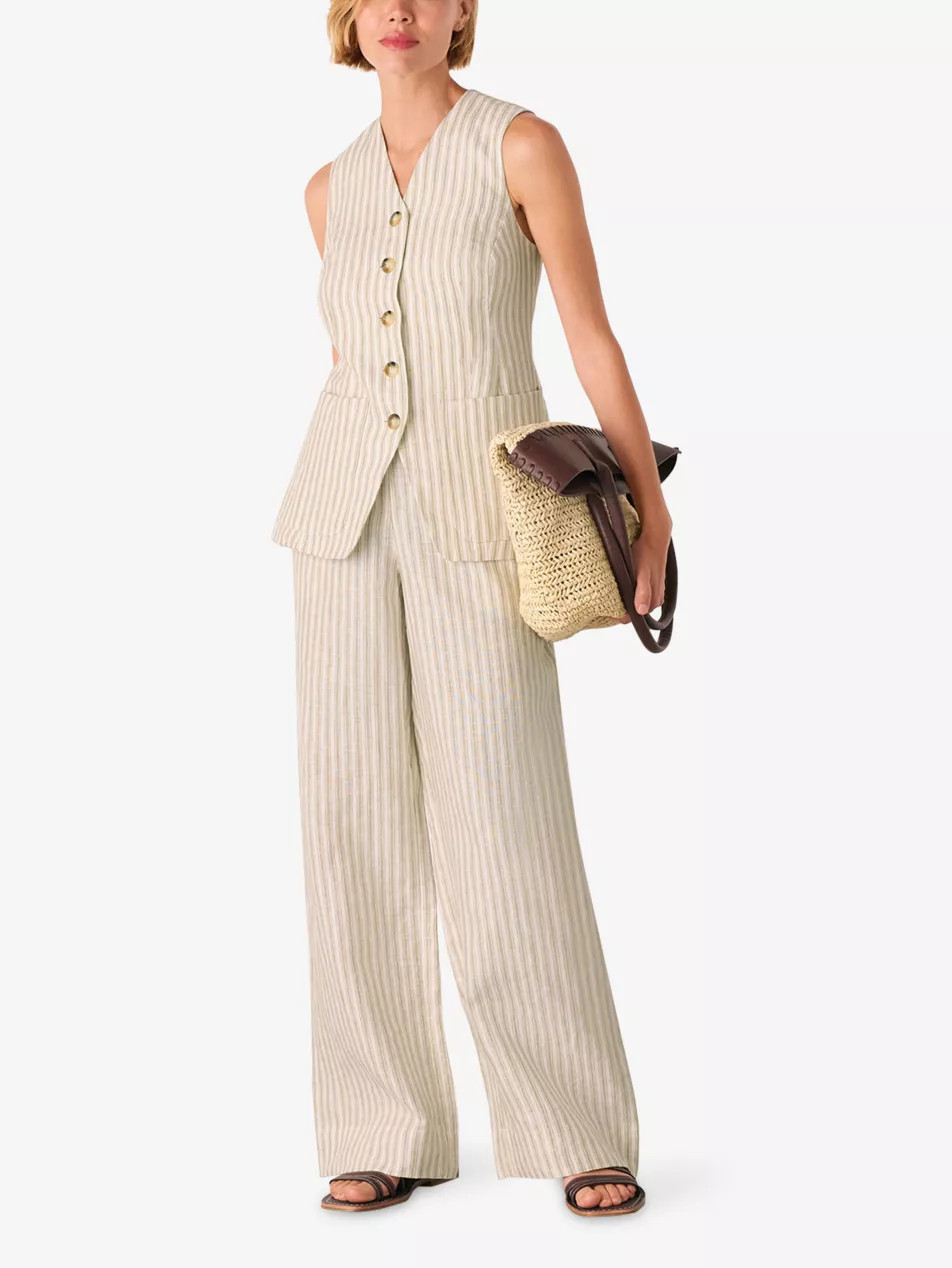Neutral Stripe Straight-Leg Linen Trousers | Selfridges